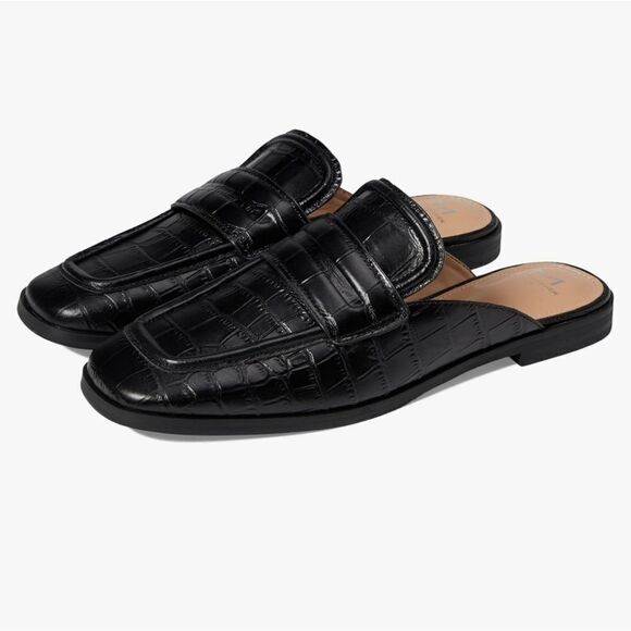 Marc Fisher Flyta Croc Embossed Leather Loafer Mule Backless Slip On Square Toe - Picture 2 of 6